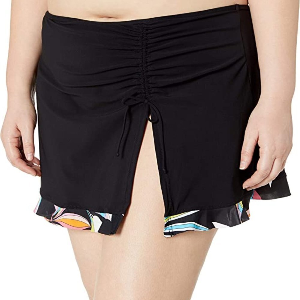 NWT Profile by Gottex Colorful Trip Ruched Slit Swim Skirt Sz 18W